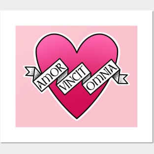 amor vincit omnia pink heart Posters and Art